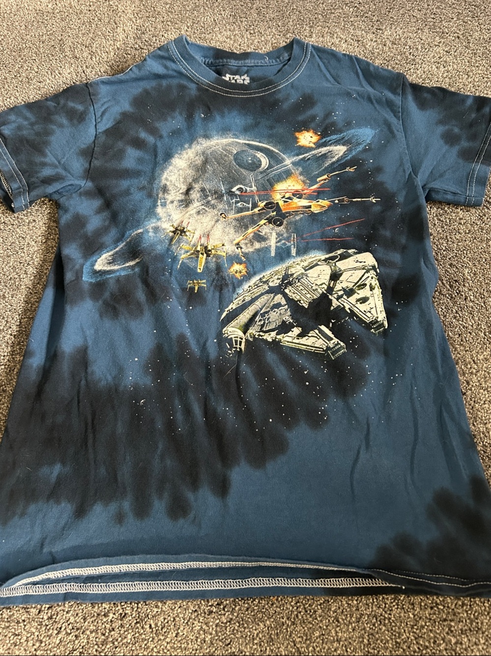 Star Wars Blue Tie-Dye Battle Tee with Yellow & White Accents